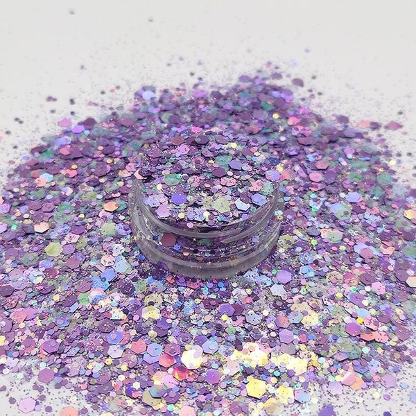 Dusty Lavender Chunky Glitter Mix, Shades of Lavender& Silver, Premium PET Glitter, Craft Glitter,Holographic Glitter, Epoxy Tumbler Glitter