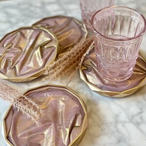 Rose gold and yellow gold crushed velvet diamond-edge resin coasters | Cocktails | Coffee | Housewarming | Home Decor | Jewelry Tray