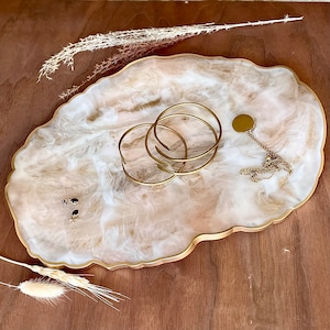 Pink, White and Gold Marble Wavy Resin Oval Geode Bowl | Christmas | Trinket Tray | Jewelry | Catchall | Housewarming | Wedding | Birthday