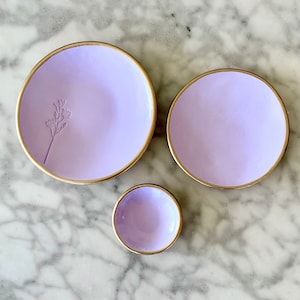 Handcrafted Clay Nesting Bowl and Dishes in Lavender Set | Trinket trays | Ring dishes | Jewelry bowls | Bridesmaid gift | Easter gift