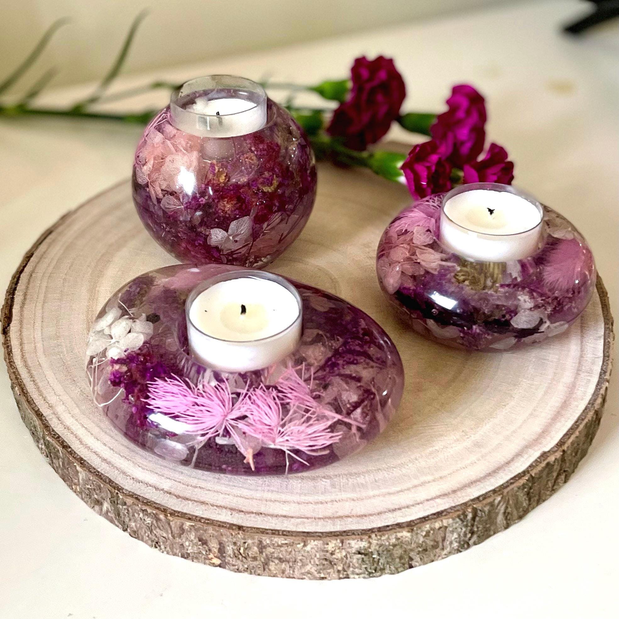 Purple Dried Preserved Flowers Tea Light Candle Holders | Plant