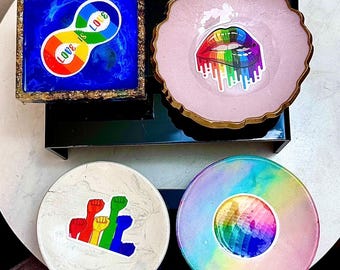 PRIDE Flag Resin Trinket Bowls in Clay and Resin: Rainbow LGBTQIA+ Queer Decor