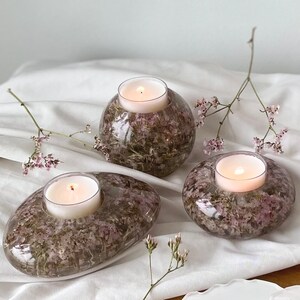 Lavender Baby’s Breath Dried Flowers Tea Light Candle Holders | Mother’s Day | Housewarming Gift | Wedding | Birthday