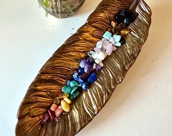 Rainbow Gemstone Resin Feather Dish: Pride Trinket Tray LGBTQIA+