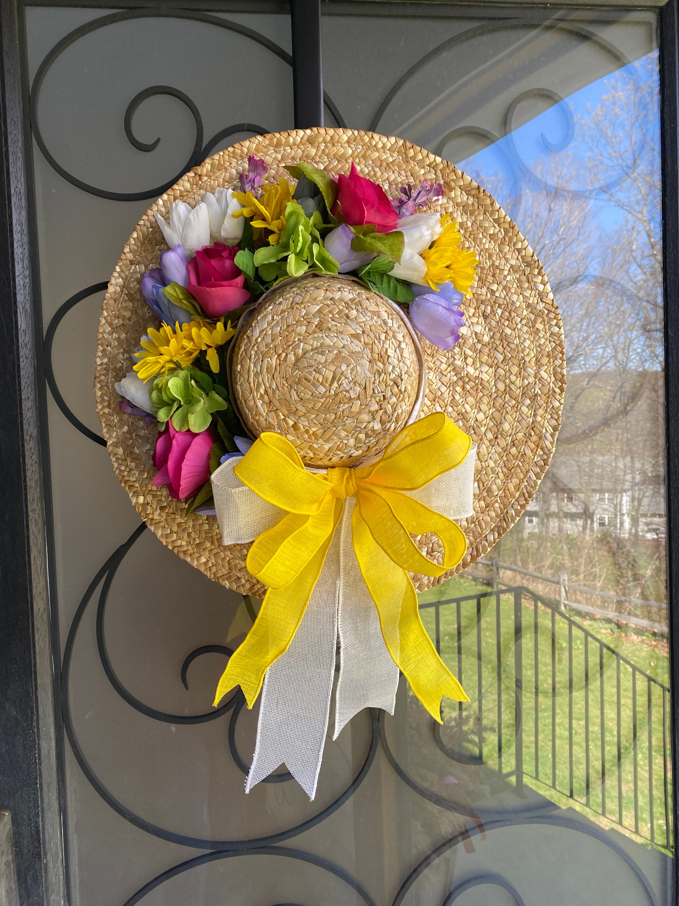 Floral straw hat wreath Etsy