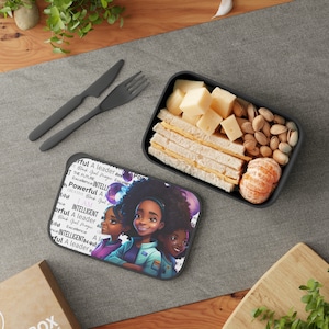 I AM... Black girl magic Bento Box with Band and Utensils, Gift for her, Back To School, lunch box, kids lunch, kids gift