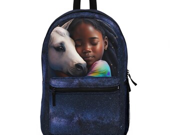 Black Unicorn Backpack: Girl and Horse Bookbag