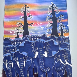 Elephant batik panel Indonesian batik art panel Authentic batik art Elephant fabric art panel Vintage batik art image 1