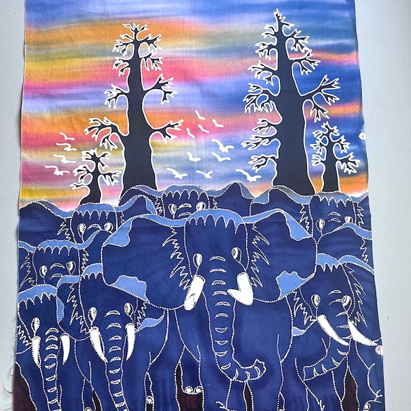 Elephant batik panel Indonesian batik art panel Authentic batik art Elephant fabric art panel Vintage batik art