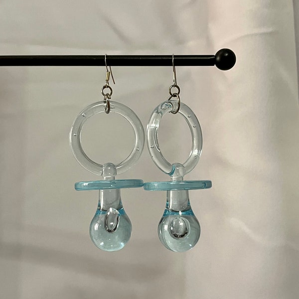 Big blue pacifier earrings handmade jewelry pacifier her little jewelry light earrings Melanie Martinez inspired fairykei decora