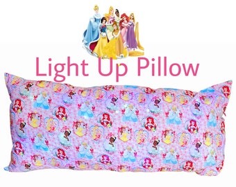 Almohada de princesa Disney, ropa de cama de princesa, almohadas de cama de princesa, sirenita, Blancanieves, decoración de habitación de princesa rosa, luces LED, Disney,