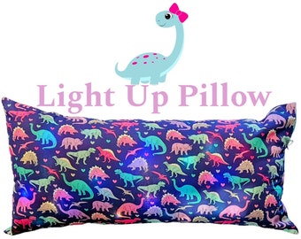 Almohada luminosa de dinosaurio para niña, nombre personalizado, 35 pulgadas