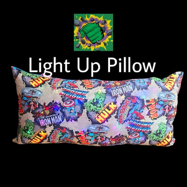 Super Hero, pillow, bedding, birthday gift, Christmas gift, hulk, heroes, led lights room decor, nite lights