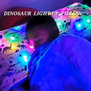 Dinosaur pillow, pillows for boys, kid room decor, Dinosaur bedding, light up pillow, led lights, T-rex, boy christmas gift