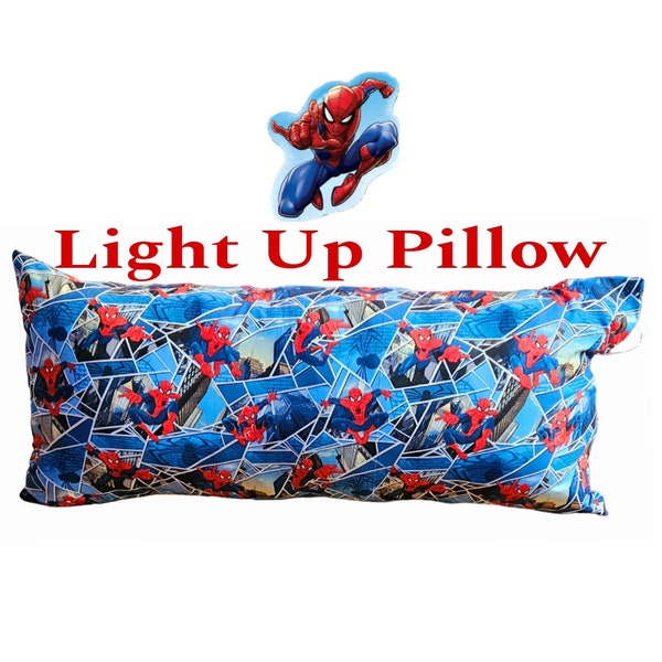 Spiderman Pillow, super hero pillow, kid bed pillows, Spiderman room decor, Spiderman gifts, led lights, light up pillow, Spiderman toys