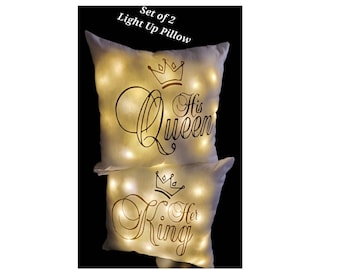 Juego de almohadas iluminadas King & Queen, para él y para ella, regalo de aniversario