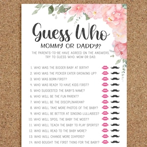 Guess Who Mommy or Daddy Game Guess Who Baby Shower Game Mom or Dad Pink Floral Baby Shower Games Floral Girl Baby Shower Games Flowers, P