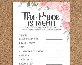Pink Floral Baby Shower Games The Price is Right Baby Shower Game The Price is Right Girl Baby Shower Games Flowers Floral Baby Shower, P