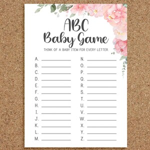Floral Baby Shower Games Girl Baby ABC Game ABC Baby Shower Game Alphabet Game Girl Baby Shower Games Flowers Pink Floral Baby Shower, P
