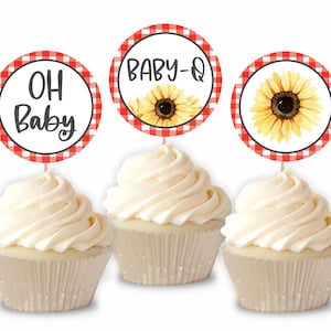 BBQ Baby Shower Decoraciones Baby Q Cupcake Toppers Barbacoa Baby Shower Baby-Q Shower BBQ Baby Shower Girasol Verano Baby Shower Picnic, S