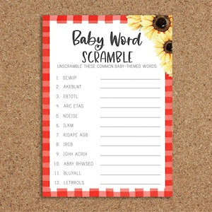 Baby Word Scramble Scramble Baby Shower Game Baby Baby-Q BabyQue BBQ Baby Shower Games Sunflower BabyQ Games Coed Baby Shower Games Twins, S