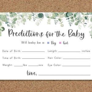 Eucalipto Juegos De Baby Shower Predicciones Para Bebé Tarjeta De Predicciones Para Bebés Género Neutral Juegos De Baby Shower Neutral Greenery Baby Shower, EG