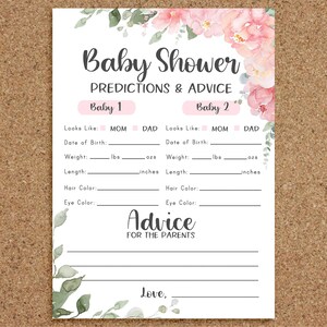 Jeux de douche de bébé floral rose Prédictions jumelles Prédictions et conseils pour bébé Jeux de douche de bébé floraux jumeaux Jeux de douche de bébé pour fille Jumeaux, P