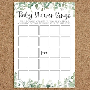 Eucalyptus Baby Shower Games Greenery Baby Shower Bingo Baby Bingo Cards Baby Bingo Game Neutral Baby Shower Games Gender Neutral, EG