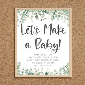 Låt oss skapa en bebis Låt oss skapa en bebis-lek Lek Doh-bebis Skapa en bebis Grönsaker Babyshower-spel Eukalyptus Coed Babyshower-spel Tvillingar, EG