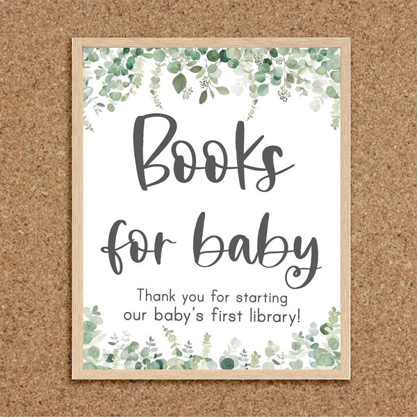 Books for Baby Sign Baby's Library Books for Baby Shower Book Request for Baby Shower Greenery Baby Shower Eucalyptus Baby Shower Sign, EG