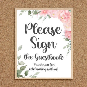 Guest Book Sign Please Sign the Guest Book Sign Guestbook Sign Pink Floral Baby Shower Sign Girl Baby Shower Flowers Floral Baby Shower, P