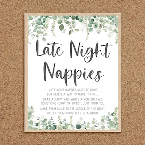 Neutral Baby Shower Spiele Late Night Windeln Late Night Windelschild Windel Nachrichten Windel Gedanken Greenery Baby Shower Spiele Eukalyptus, EG