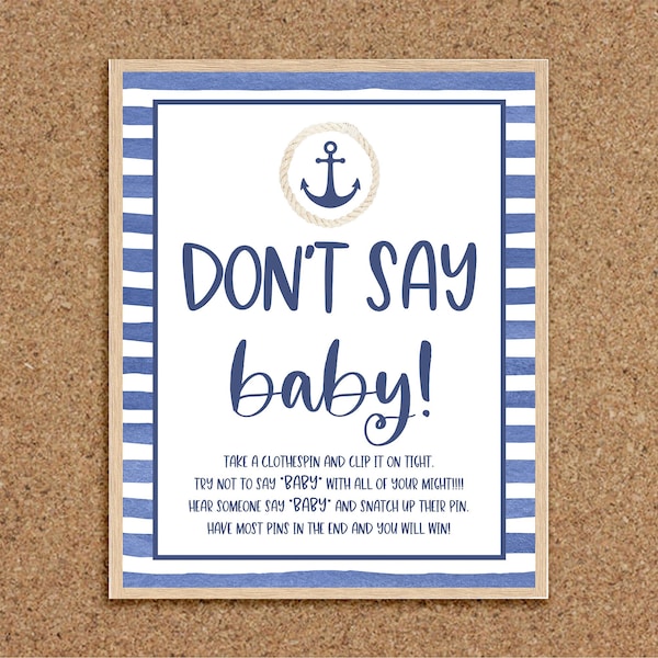 Nautical Theme Baby Shower Games Don't Say Baby Dont Say Baby Game Clothespin Game Nautical Baby Shower Ahoy Its a Boy Anchor Shower, N