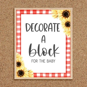Decorate a Block Sign Baby-Q Games Block Decorating Sign BabyQ BabyQue BBQ Baby Shower Games Sunflower Coed Baby Shower Games Barbeque, S