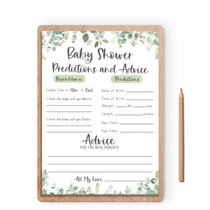 Babyvoorspellingen en advies Babyvoorspellingskaarten Voorspellingen en advieskaarten Greenery Babyshowerspellen Eucalyptus Coed Douchespellen, EG