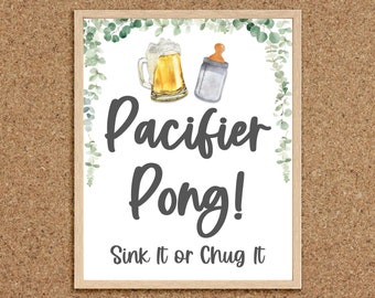 Pacifier Pong Sign Pacifier Pong Game A Baby is Brewing Beers and Babies Shower Beer Baby Shower Babies and Brews Coed Baby Shower Games, BB