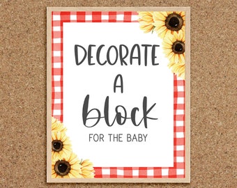 Decorate a Block Sign Baby-Q Games Block Decorating Sign BabyQ BabyQue BBQ Baby Shower Games Sunflower Coed Baby Shower Games Barbeque, S