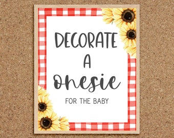 Decorate a Onesie Baby-Q Games Onesie Decorating Sign BabyQ BabyQue BBQ Baby Shower Games Sunflower Coed Baby Shower Games Picnic, S