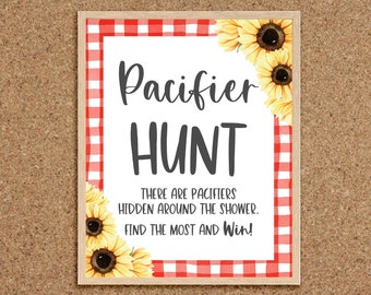 Pacifier Hunt Game Pacifier Hunt Find the Pacifier Game Baby-Q Baby Shower BabyQue Games BBQ Baby Shower Games Sunflower BabyQ Games, S