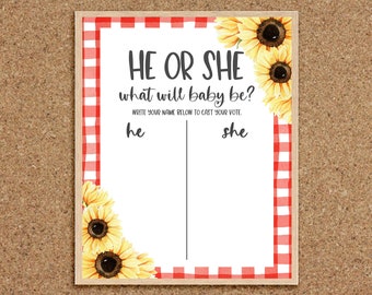 He or She What Will Baby Be Sign Gender Guess Board BBQ Baby Shower Games Sunflower Gender Reveal Games Barbecue Baby Shower Games Coed, S