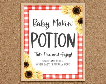 Baby Makin Potion Sign Baby Shower Favors Sign Baby-Q Baby Shower BabyQue BBQ Baby Shower Sunflower BabyQ Summer Baby Shower Picnic, S