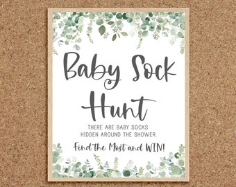 Baby Sock Hunt Baby Sock Game Sock Hunt Find the Baby Socks Printable Greenery Baby Shower Games Eucalyptus Baby Shower Games Coed, EG