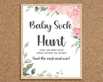 Baby Sock Hunt Find the Baby Sock Game Sock Hunt Game Baby Shower Pink Floral Baby Shower Games Floral Girl Baby Shower Games Flowers, P