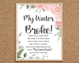 My Water Broke Game Water Broke Game Ice Cube Baby Game Frozen Baby Pink Floral Baby Shower Games Floral Girl Baby Shower Games Flowers, P