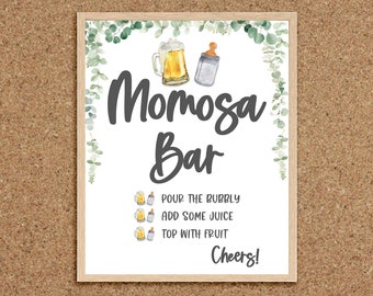 Momosa Bar Sign Mom-osa Bar Sign A Baby is Brewing Baby Shower Beer and Baby Shower Beer Baby Shower Babies and Brews Coed Baby Shower, BB