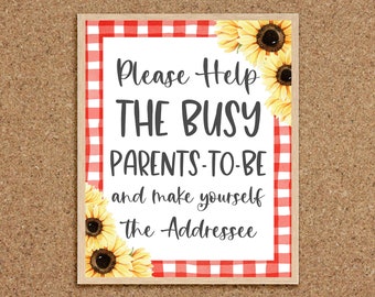 Addressee Shower Sign Address Envelope Sign Make Yourself Addressee Baby is Brewing Baby-Q Games BBQ Baby Shower Games Sunflower BabyQ, S