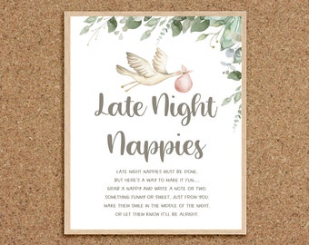 Late Night Nappies Stork Baby Shower Games Girl Late Night Nappy Sign Nappy Messages Nappy Thoughts Girl Baby Shower Games Stork Theme, K