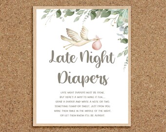 Stork Baby Shower Late Night Diapers Late Night Diaper Sign Diaper Messages Diaper Thoughts Girl Baby Shower Games Stork Girl Baby Shower, K