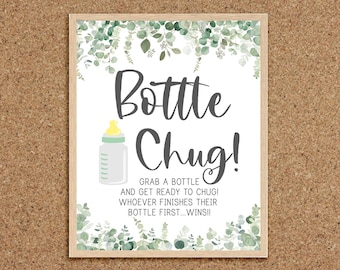 Baby Bottle Chug Bottle Chug Game Baby Bottle Game Greenery Baby Shower Games Greenery Eucalyptus Baby Shower Coed Shower Games Twins, EG