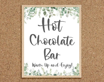 Hot Chocolate Bar Sign Hot Cocoa Bar Sign Drink Table Sign Drink Station Sign Eucalyptus Baby Shower Sign Greenery Baby Shower Printable, EG